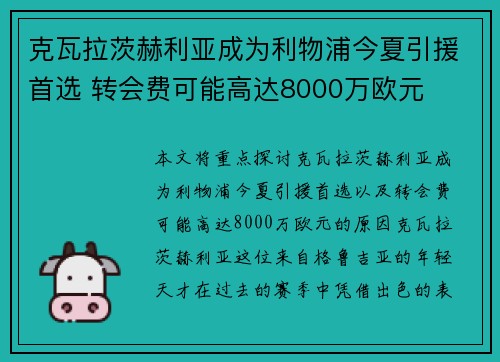 克瓦拉茨赫利亚成为利物浦今夏引援首选 转会费可能高达8000万欧元