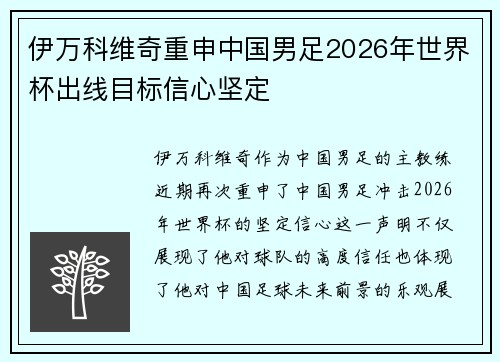 伊万科维奇重申中国男足2026年世界杯出线目标信心坚定